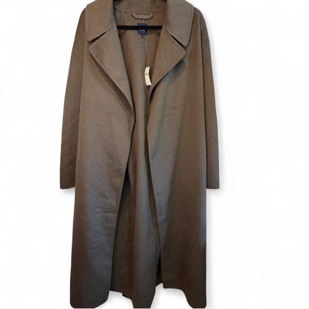 GAP Wool Blend Wrap Coat Large Taupe Belted Long NWT $248 - Picture 4 of 12